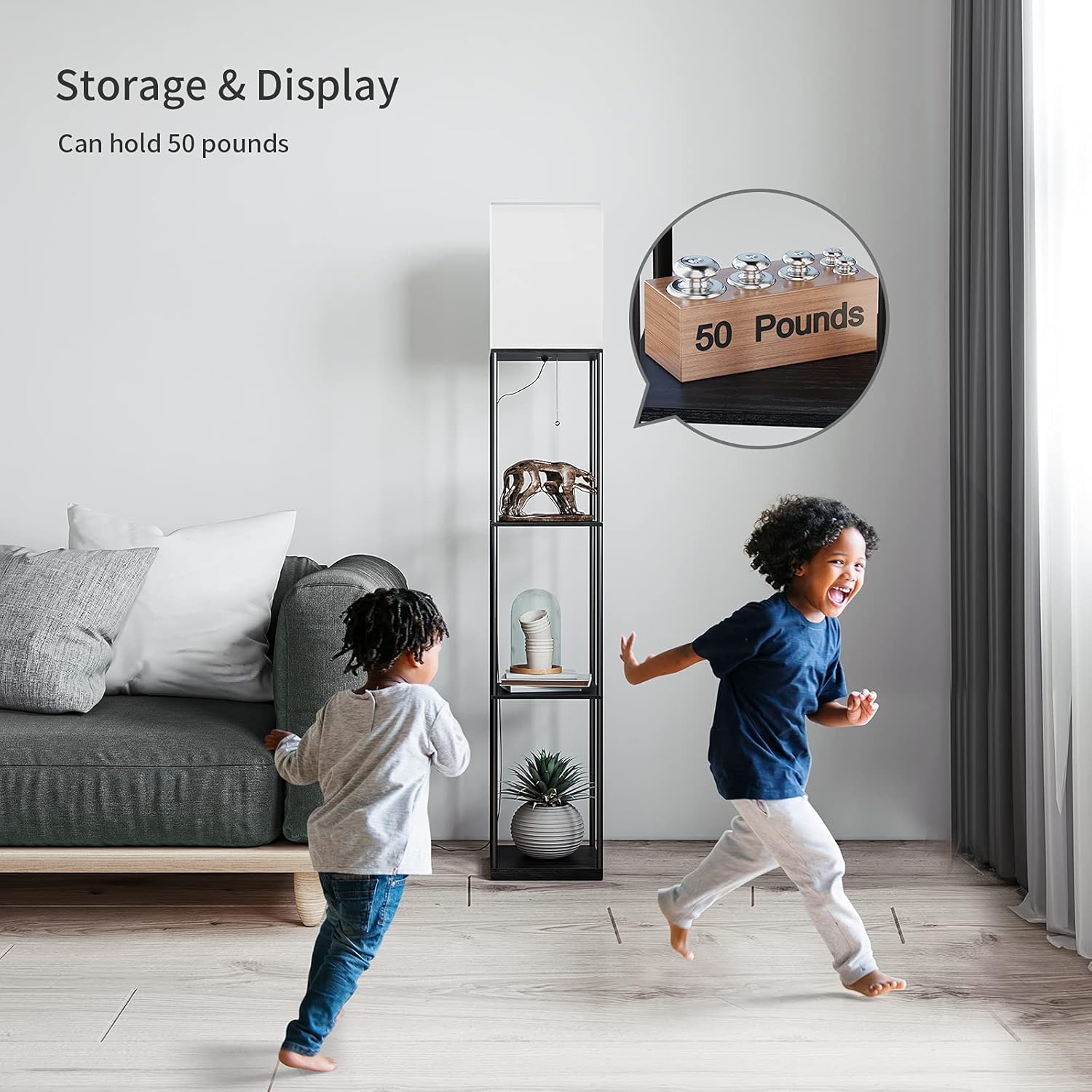 Modern Floor Lamp with Shelves