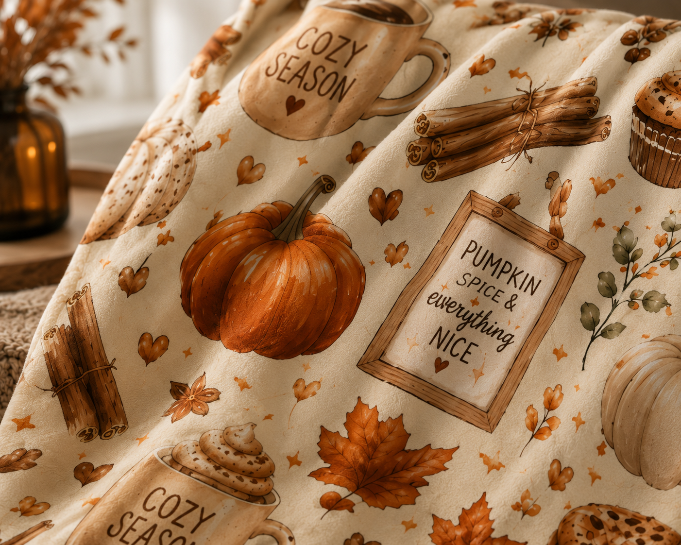 Pumpkin Spice Cozy Season Sherpa Blanket