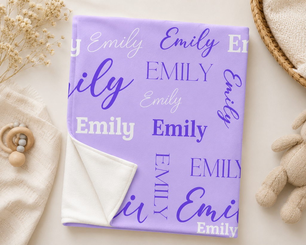 Personalized Purple Name Baby Blanket — Custom  Soft Fleece Throw for Girls, Nursery Gift