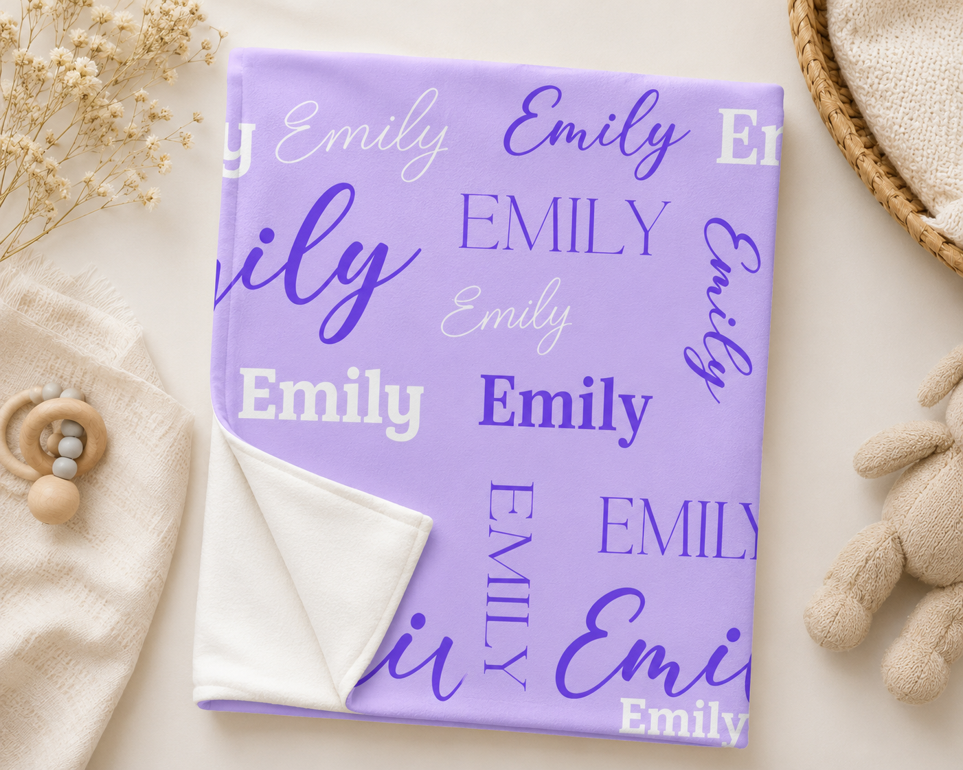 Personalized Purple Name Baby Blanket — Custom  Soft Fleece Throw for Girls, Nursery Gift