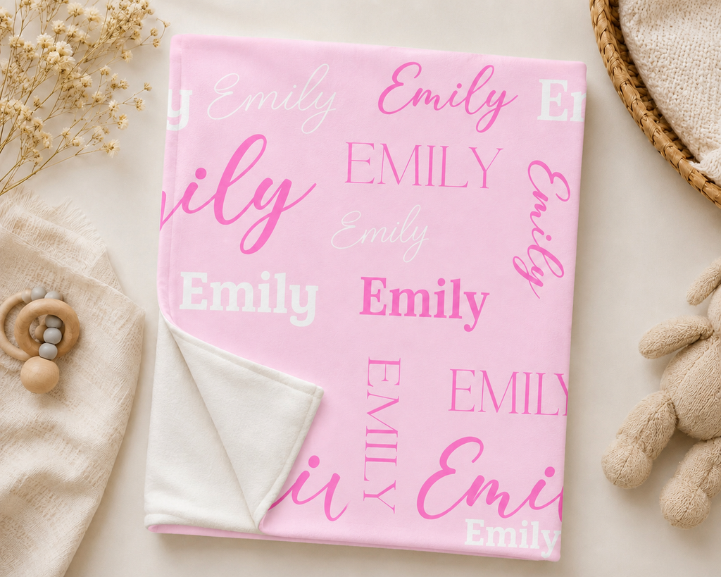 Personalized Pink Name Baby Blanket — Custom  Soft Fleece Throw for Girls, Nursery Gift
