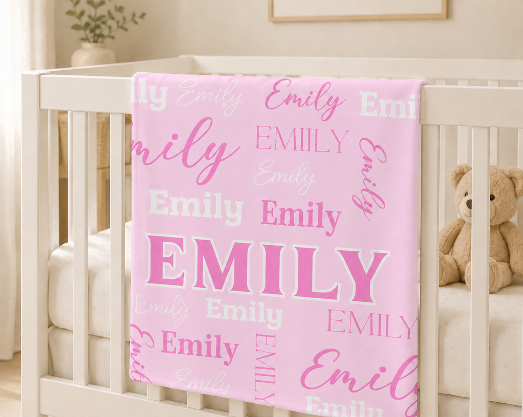Personalized Pink Name Baby Blanket — Custom  Soft Fleece Throw for Girls, Nursery Gift